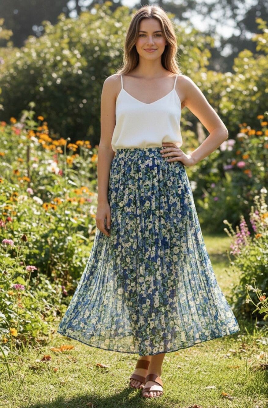 Joie By Anthropologie Maxi Skirt Belt Pull On Floral Blue Size Large NWOT